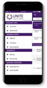 Image of UNITE's mobile banking app