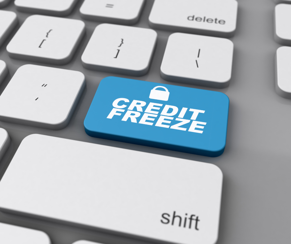 Keyboard with Credit Freeze on a blue button