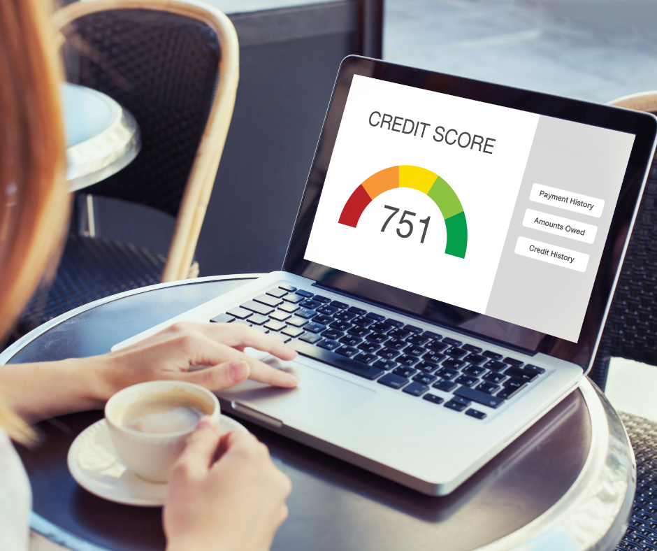 Lady on computer showing credit score