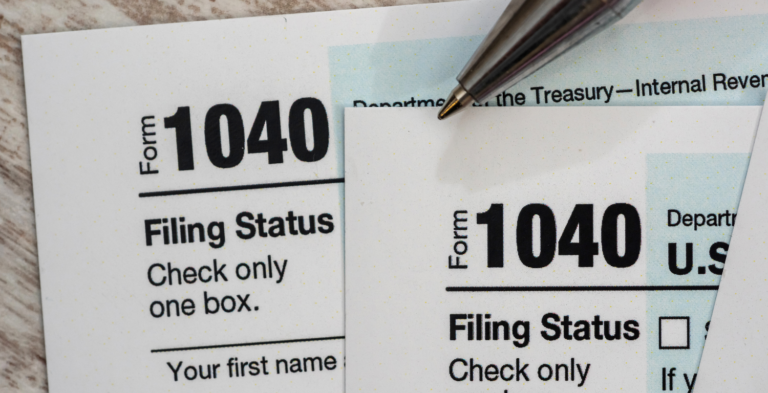 Close up of 1040 tax forms